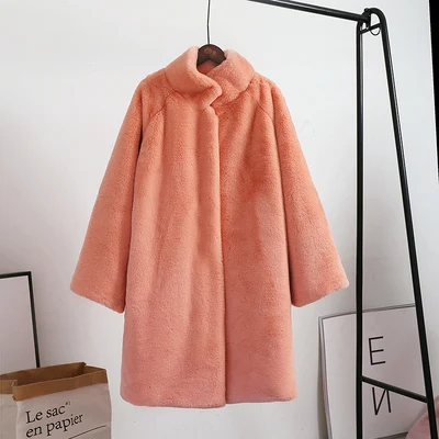Зимнее пальто из искусственного меха, женское пушистое плюшевое пальто, плюшевое пальто, женская куртка со стоячим воротником, пальто из искусственного меха, женское длинное меховое пальто размера плюс - Цвет: orange
