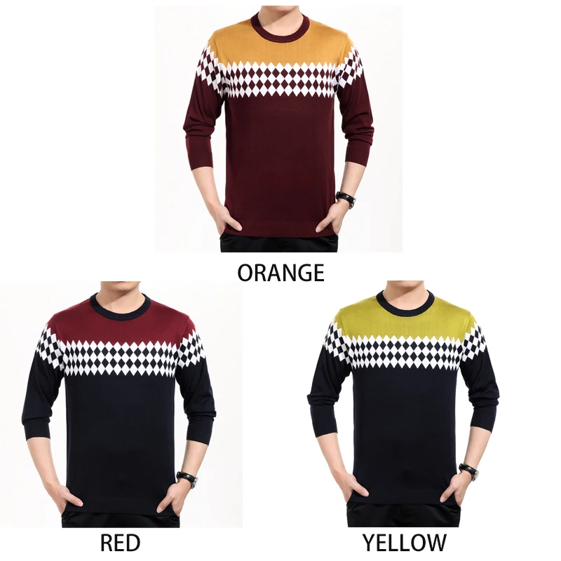 Blog Men Brand Sweater Winter New Style Men's Geometric Color Matching Leisure Round Neck Fit Sweater Fashion Men Sweaters