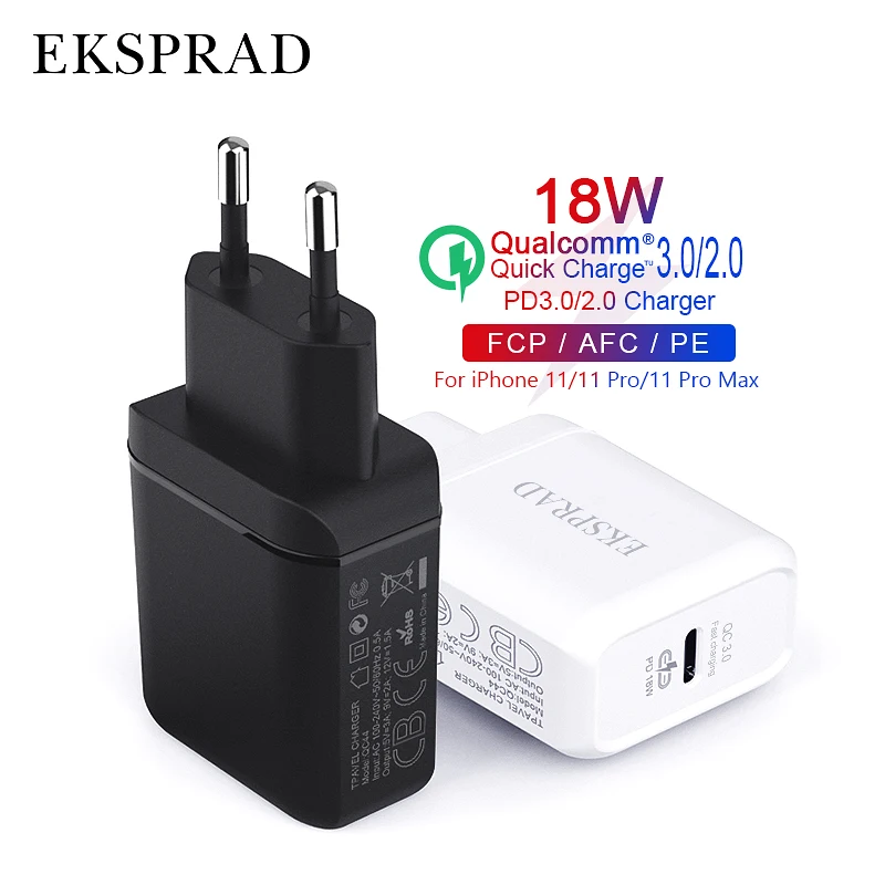  PD Charger 18W QC3.0 USB Type C Fast Charger for iPhone 11 11Pro Xiaomi Samsung Phone USB C PD Char