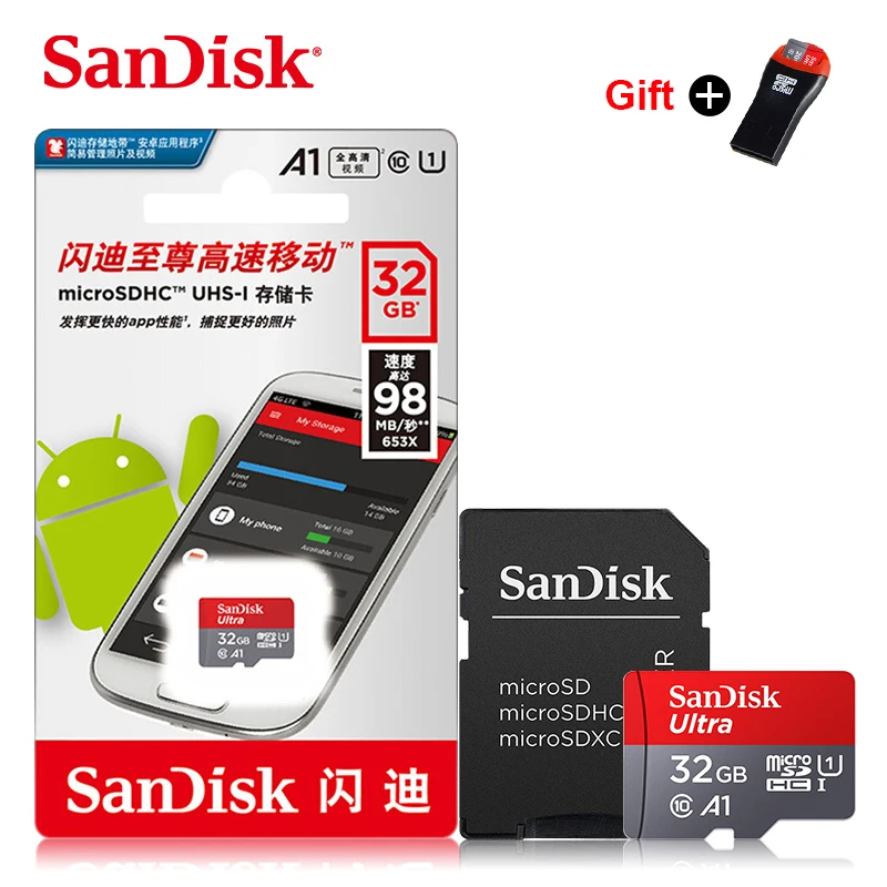 Оригинальная карта памяти sandisk Micro SD, класс 10, TF карта, 16 ГБ, 32 ГБ, 64 ГБ, 128 ГБ, 8 ГБ, флеш-карта для USB 2,0, кардридер, адаптер