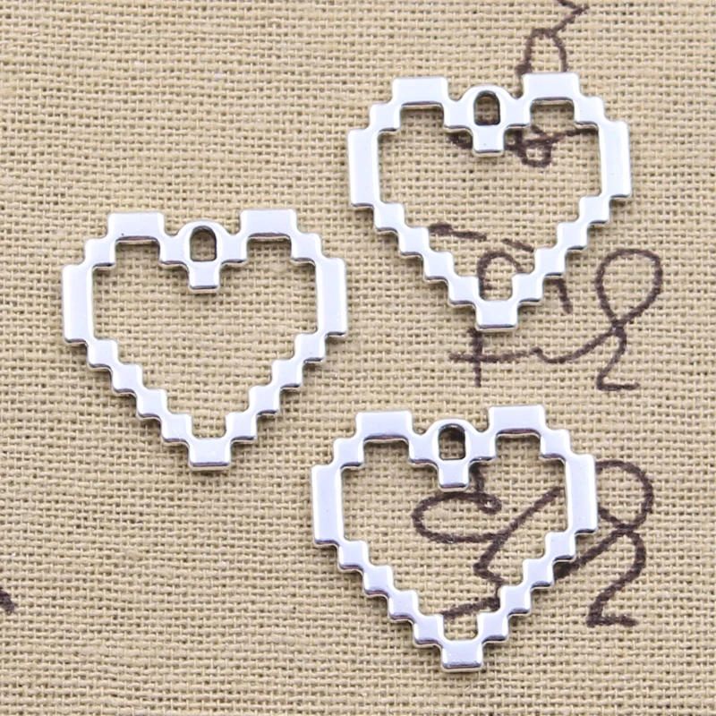 20pcs Charms Mosaic Heart 23x24mm Antique Silver Color Pendants DIY Crafts Making Findings Handmade Tibetan Jewelry