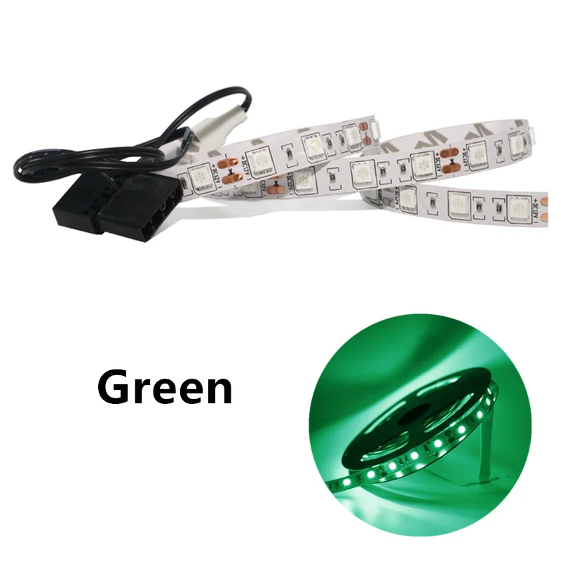 green Чехол для компьютера, клейкая лента, светильник 5050 SMD, гибкая светодиодная лента 12В, ПК, фоновый светильник, красный, желтый, зеленый, RGB, 12 цветов - Испускаемый цвет: green