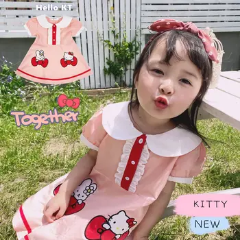 

Cotton Girls Princess Dress 2020 Summer Kitty Dresses Children's Clothing New Cartoon Bow Sweet and Lovely Kids Clothes