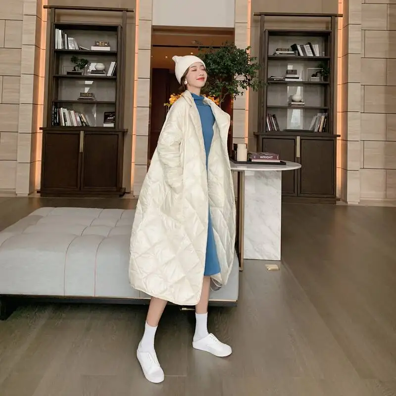 

2020 New Winter Lightweight Down Padded Jacket Women Korean Oversize Loose Thicken Lace Up Warm Parka Jacket Fashion Long Parkas