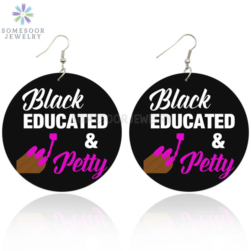 

SOMESOOR Pretty Educated Black Lady African Wooden Drop Earrings Afro Vinatge Wood Dangle Jewelry For Women Christmas Gifts
