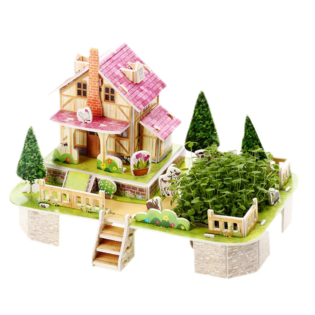 HIINST Attractive Cartoon Castle Garden Zoo Princess House 3D Puzzle Jigsaw Paper Model Learning Educational Toys For Children | Игрушки и