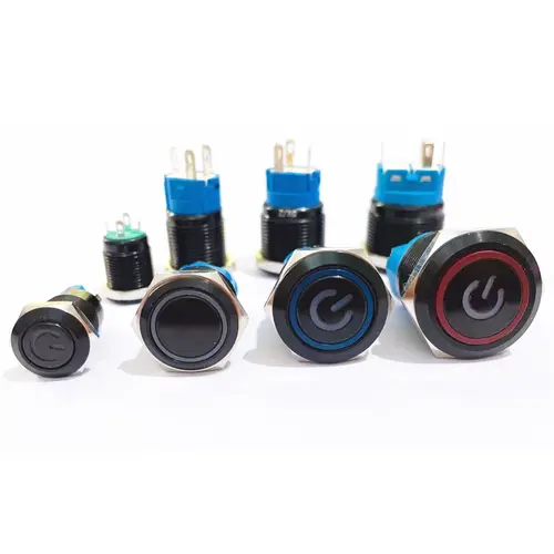 Black Push Button Switch 12/16/19/22mm Waterproof Illuminated Led Light Metal Flat Momentary Switches with Power Mark 5V 12V 24V - Image 2