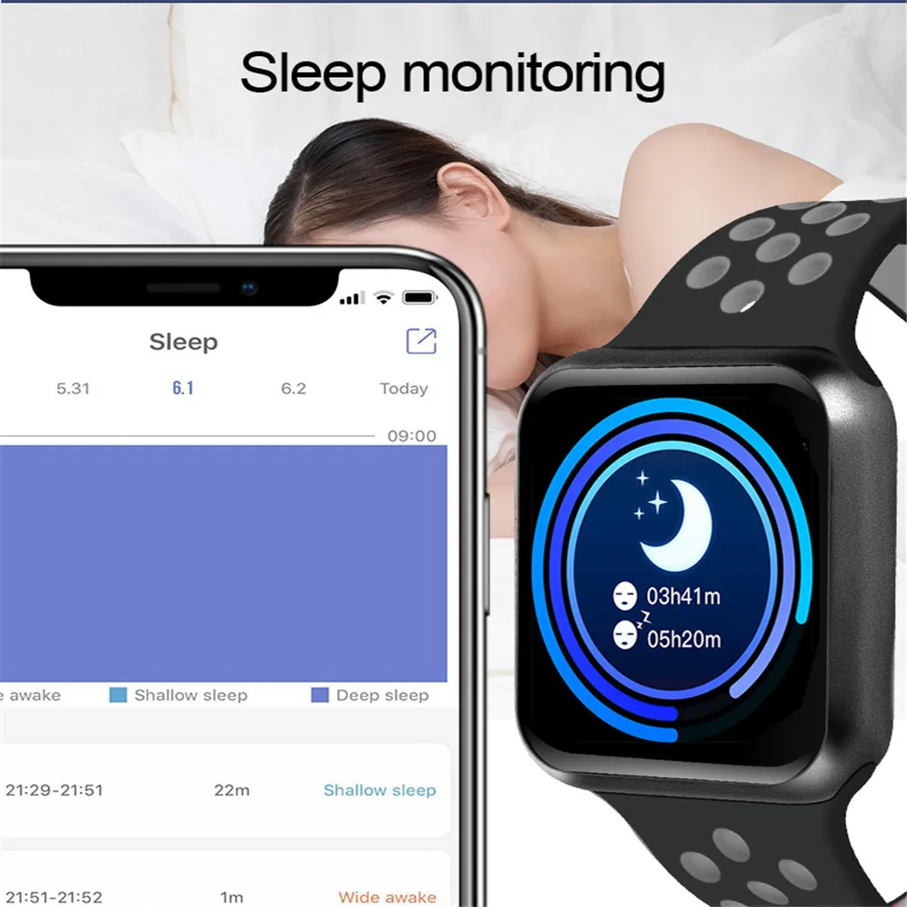 

F8 Full Touch Screen F9 Smart Bracelet Heart Rate Blood Pressure Monitoring Information Reminder