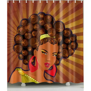 

Waterproof Lovely Afro-Hair-Girl Shower Curtain for Home and Bathroom