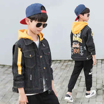 

Handsome boy jackets coats hooded children kids spring & autumn baby boys denim jackets fashion coats kids outwear high qulity