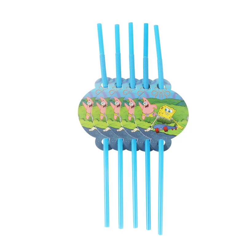 Straw(10pcs) Мультяшные надувные шары «Спанч Боб» вечерние принадлежности Бумажные Соломенные бумажные тарелки чашка Флаг Дети День Рождения украшения детский душ пользу - Цвет: Straw(10pcs)
