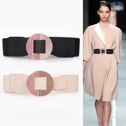 Women Fashion Width Waistband Alloy Button Elastic Stretch Belt For Woman Cinch Waistband Dress Coat Clothing Accessories Girdle