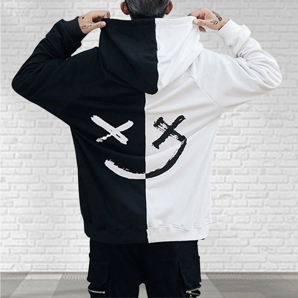 Men Hoodies Sweatshirts Happy Smiling Face Print Headwear Hoodie Women Patchwork Hoodies Hip Hop Streetwear Hooded Pullover Men Hoodies Sweatshirts Happy Smiling Face Print Headwear Hoodie Women Patchwork Hoodies Hip Hop Streetwear Hooded Pullover