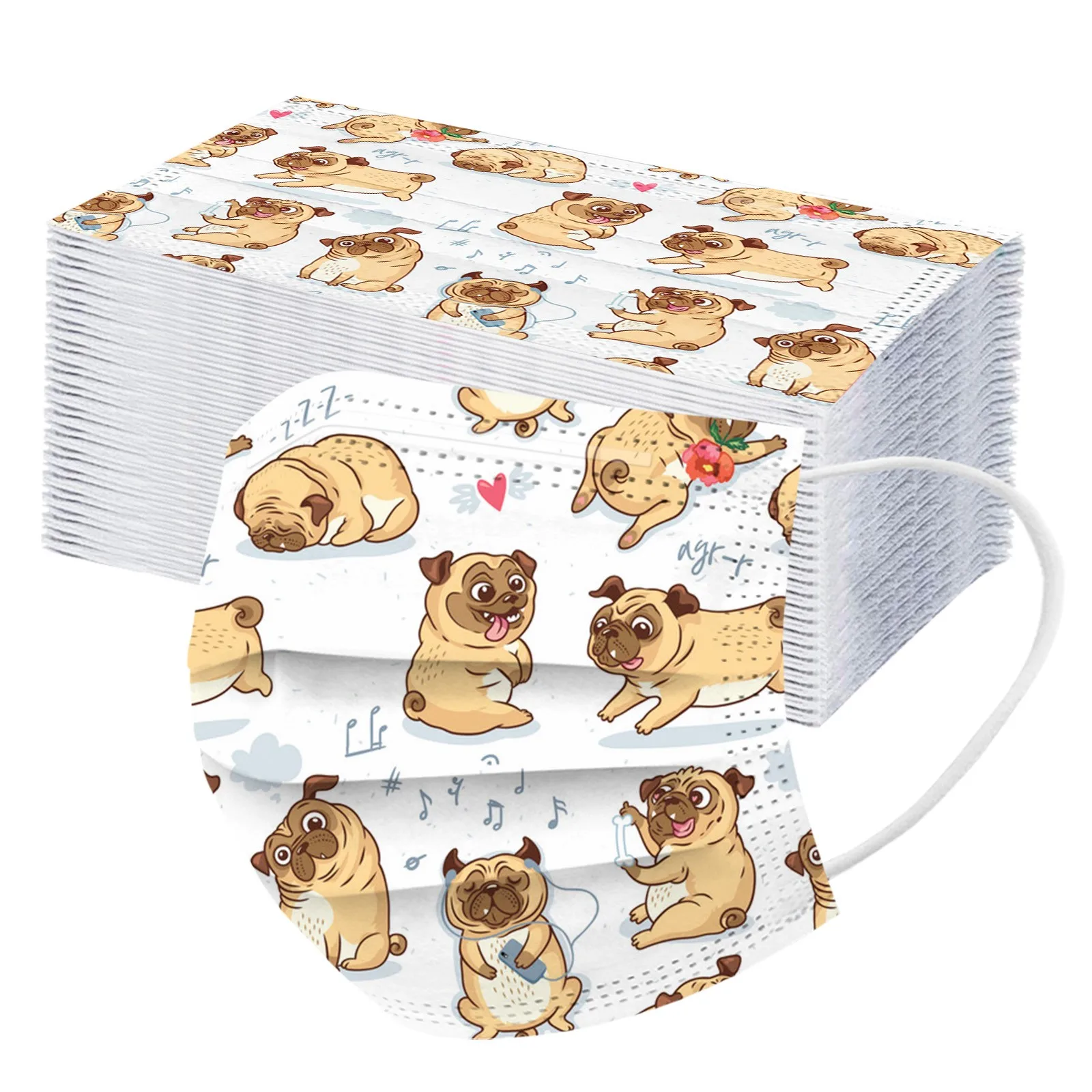 Disposable Adults Masks 50PCS cartoon Dog Print Face Mask 3 Ply Earloop Masks Mouth cover Mondmasker Halloween Cosplay facemask, superhero mask