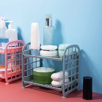 

Double Layer Hollow Shelf Plastic Cosmetics Desktop Finishing Bathroom Accessories Organizer Storage Rack 2 Tier Shelf Holder