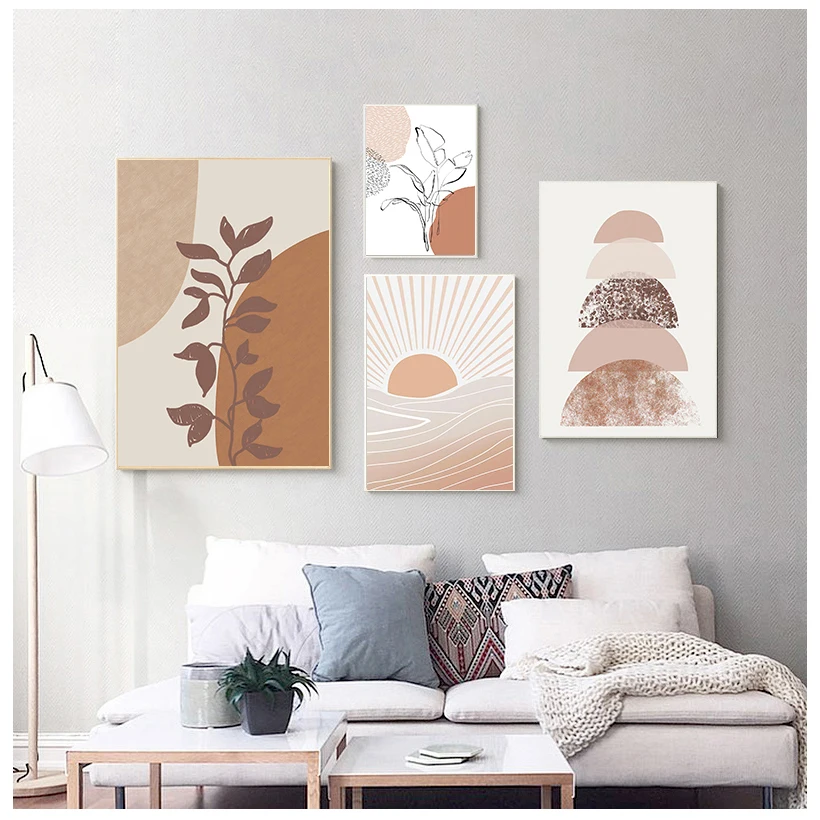 Terracotta Boho Sun Moon Plants Posters Geometric Canvas Painting Wall