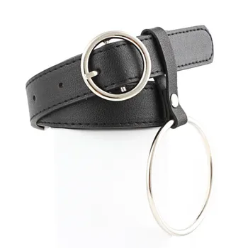 

Women Waist Belt Lovely Women's Big Ring Decorated Belts Female Hot Newest Design Fashion Gold Pin Buckle Solid PU Leather Strap