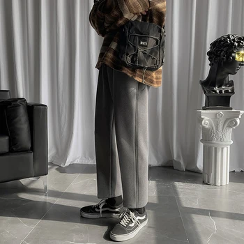 

Winter New Woolen Pants Men's Fashion Solid Color Business Casual Pants Man Streetwear Wild Loose Straight Trousers Male M-2XL