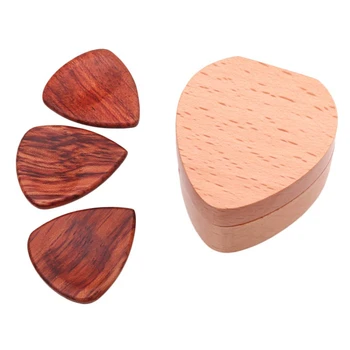 

Heart Shaped Wooden Guitar Pick Box with 3Pcs Rosewood Pick for Guitar Parts Accessories
