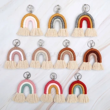 

Weaving Rainbow Keychains for Women Boho Handmade key Holder Keyring Macrame Bag Charm Car Hanging Jewelry Gifts Drop Shipping