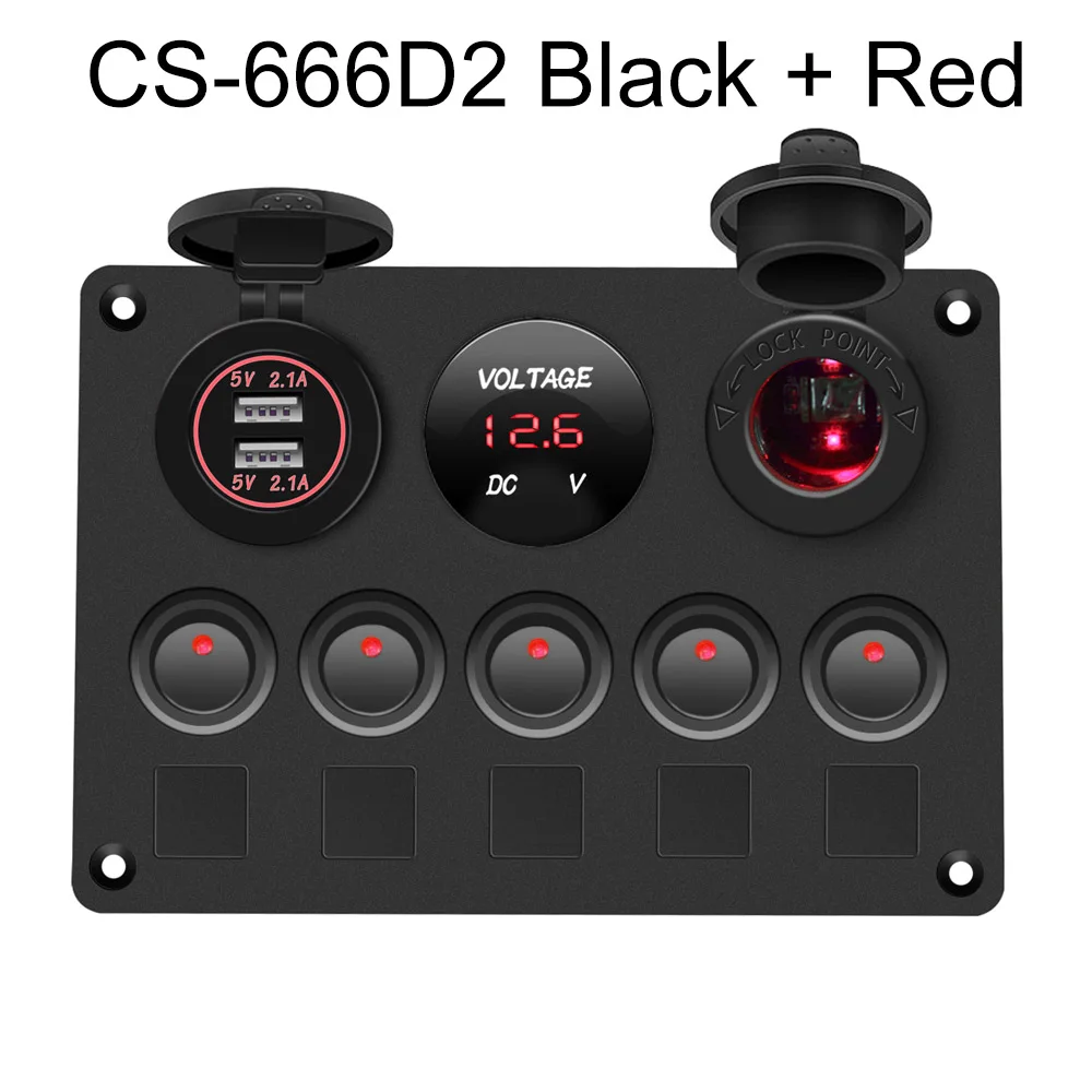 12-24V Автомобильное универсальное Flve-Позиционное переключатель панель круглый переключатель двойной USB Автомобильное зарядное устройство цифровой дисплей напряжение с прикуривателем - Цвет: 1 Pcs