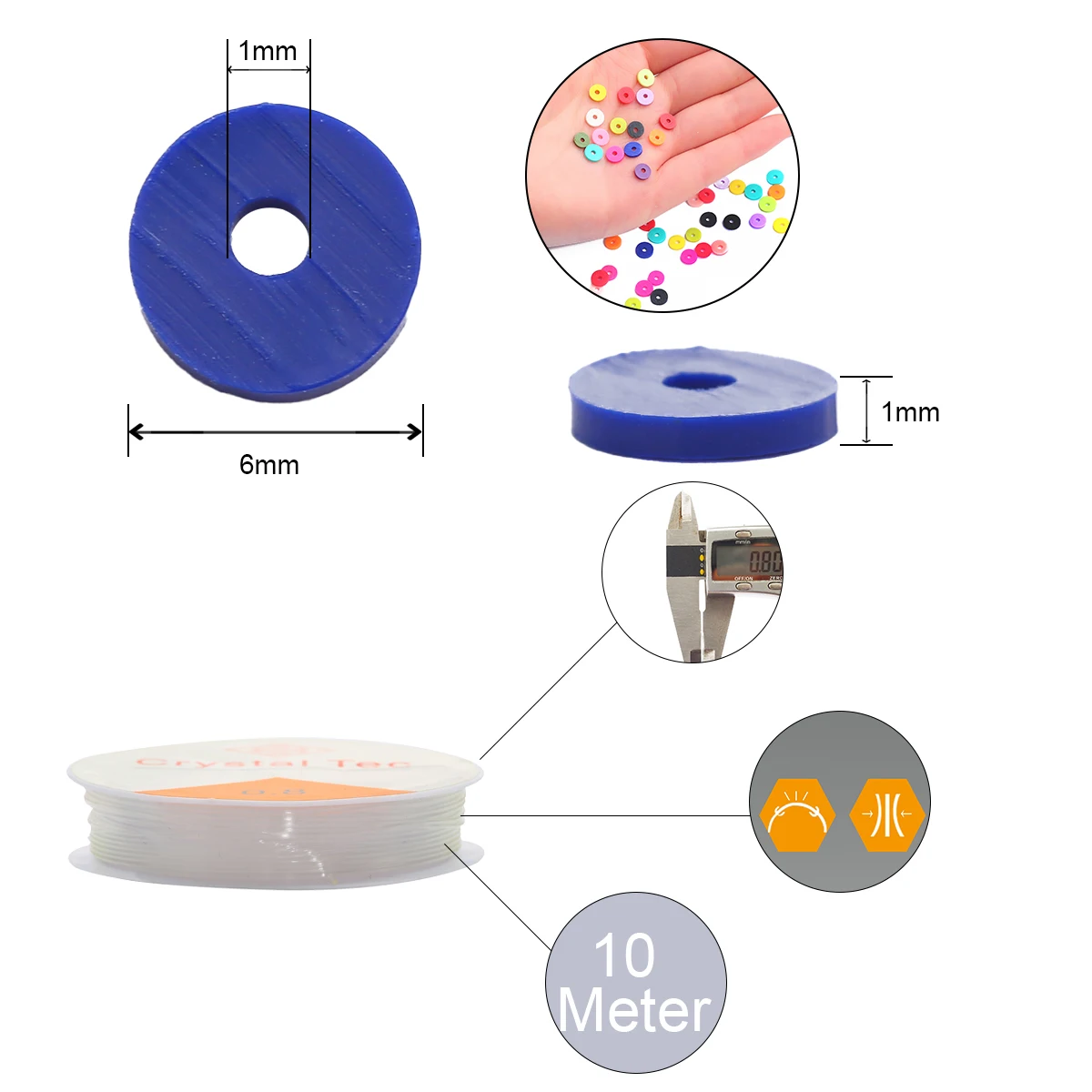 Flat Round Polymer Clay Spacer Beads Kit Charms Elastic String Lobster Clasp Box for Jewelry Making DIY Bracelets Earring Set