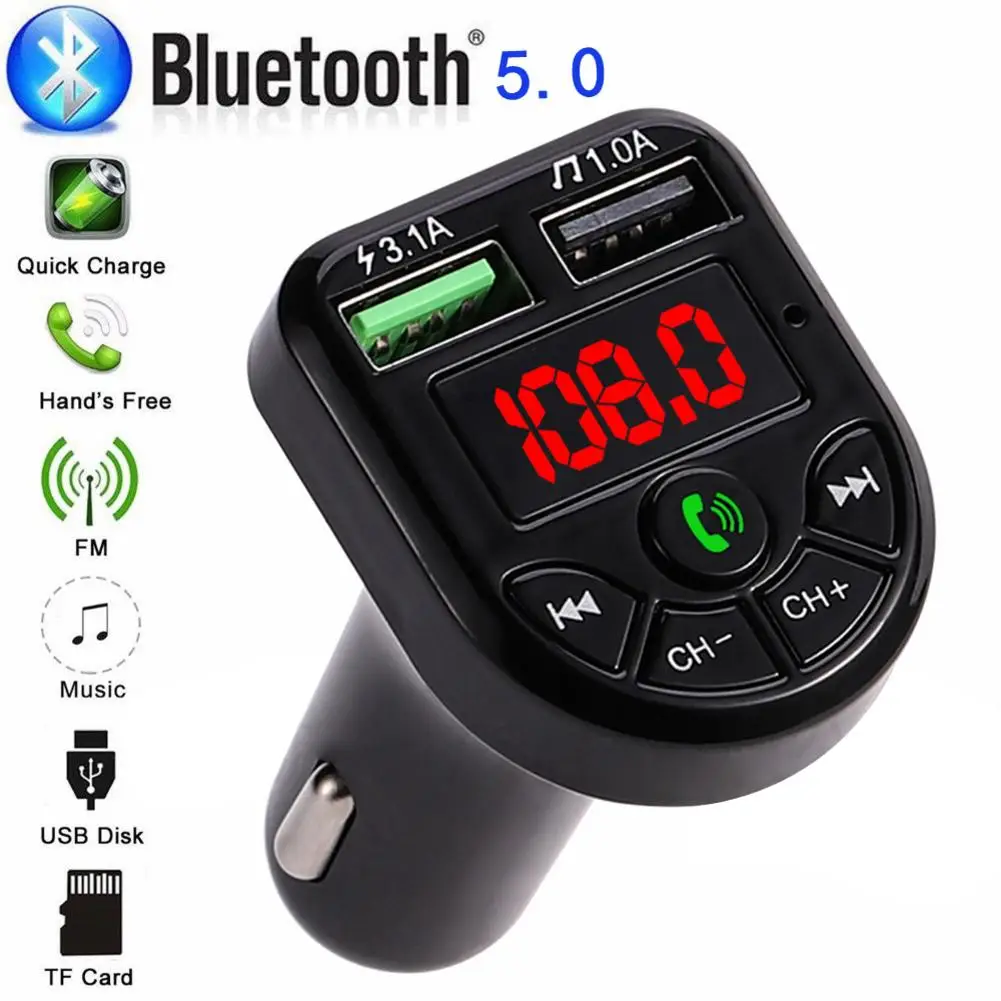 Transmisor FM Bluetooth 5.0 QC3.0 Coche Cargador Adaptador USB reproductor de radio 2.4A 