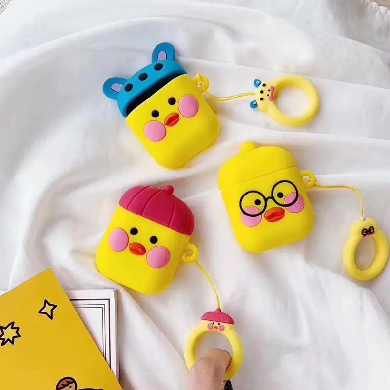 

For Apple AirPods Case Cute Cartoon Little Yellow Duck Soft Silicone Bluetooth Earphone Case Anti-Fall Protection Headset Set