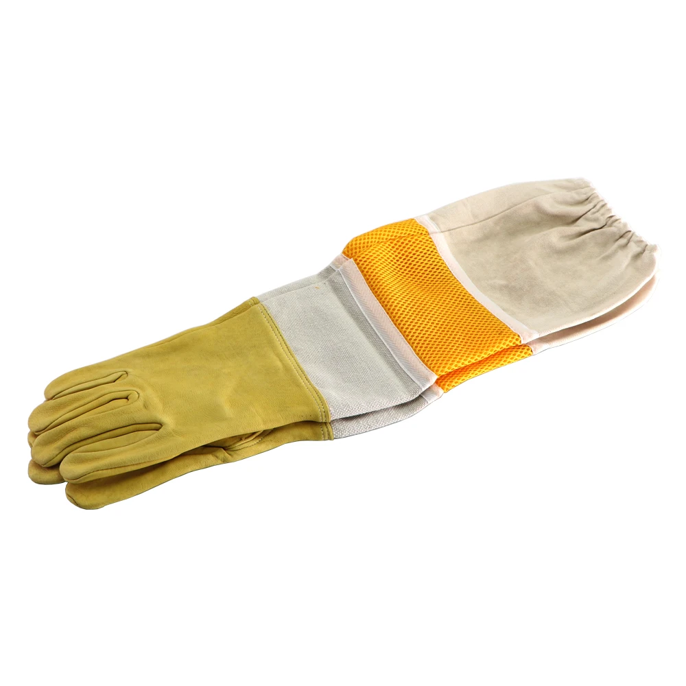 Beekeeping Long Sleeves Gloves Protective Sleeves Breathable Yellow Mesh White Sheepskin And Cloth For Apiculture Bee Equipment