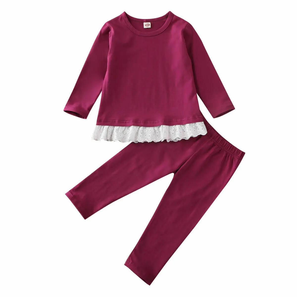 Wine Red Комплект из 2 предметов, зимняя одежда для маленьких девочек, футболка, Топы, штаны, спортивный костюм - Цвет: Wine Red
