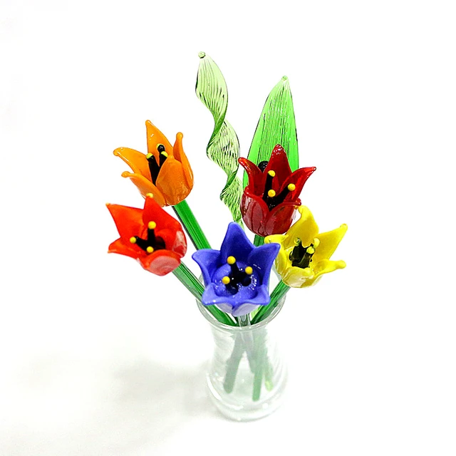 Murano Glass Flowers Stem, Glass Flower Decoration