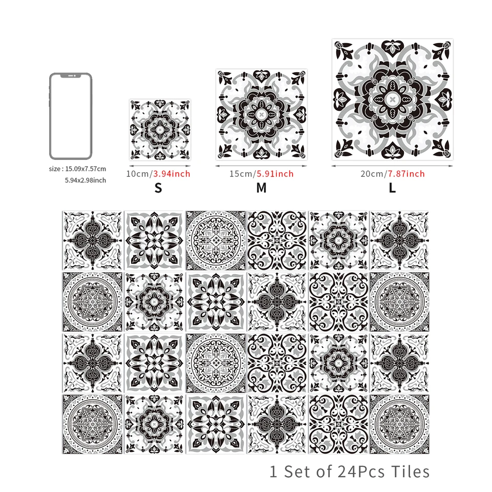 24 piastrelle mandala geometriche autoadesive per paraschizzi, impermeabili e oleorepellenti, 15 x 15 cm | Leroy Merlin