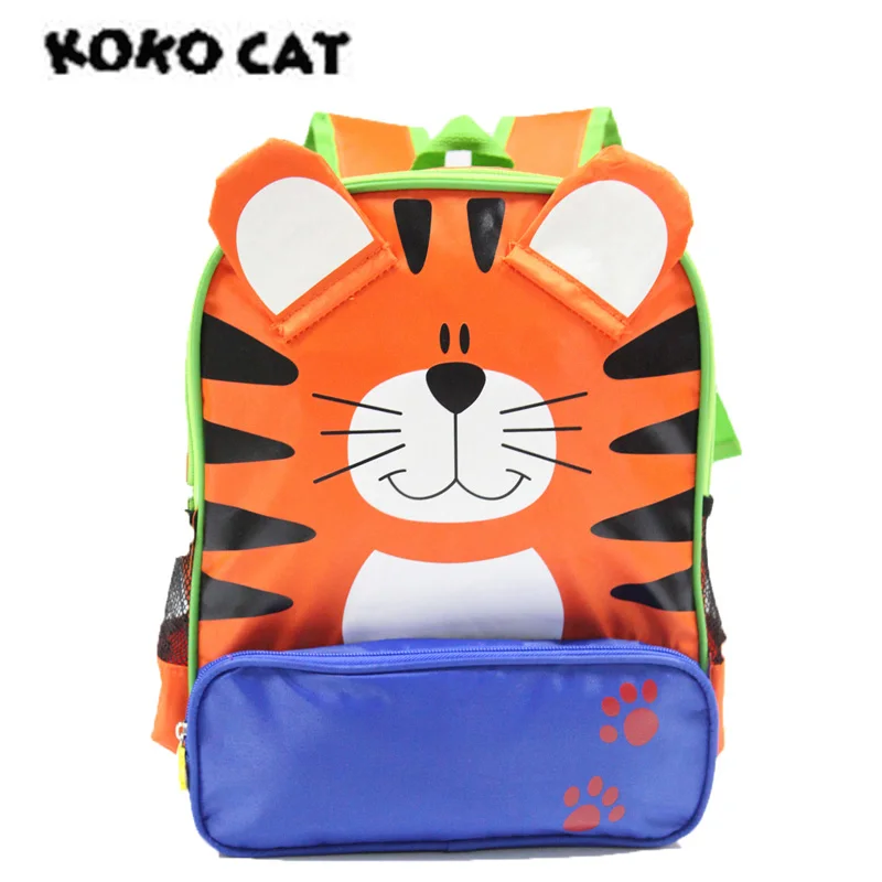 Tiger KOKOCAT 3D милые бабочки водонепроницаемые детские школьные сумки мультфильм Животные школьные рюкзаки для девочек подростков большой емкости ребенка - Цвет: Tiger