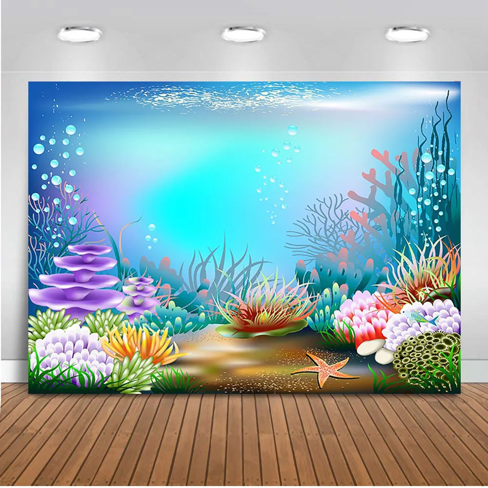 backdrop for photography Underwater under the sea background for photo studio party decoration newborn birthday Fish backdrops - Цвет: Небесно-голубой