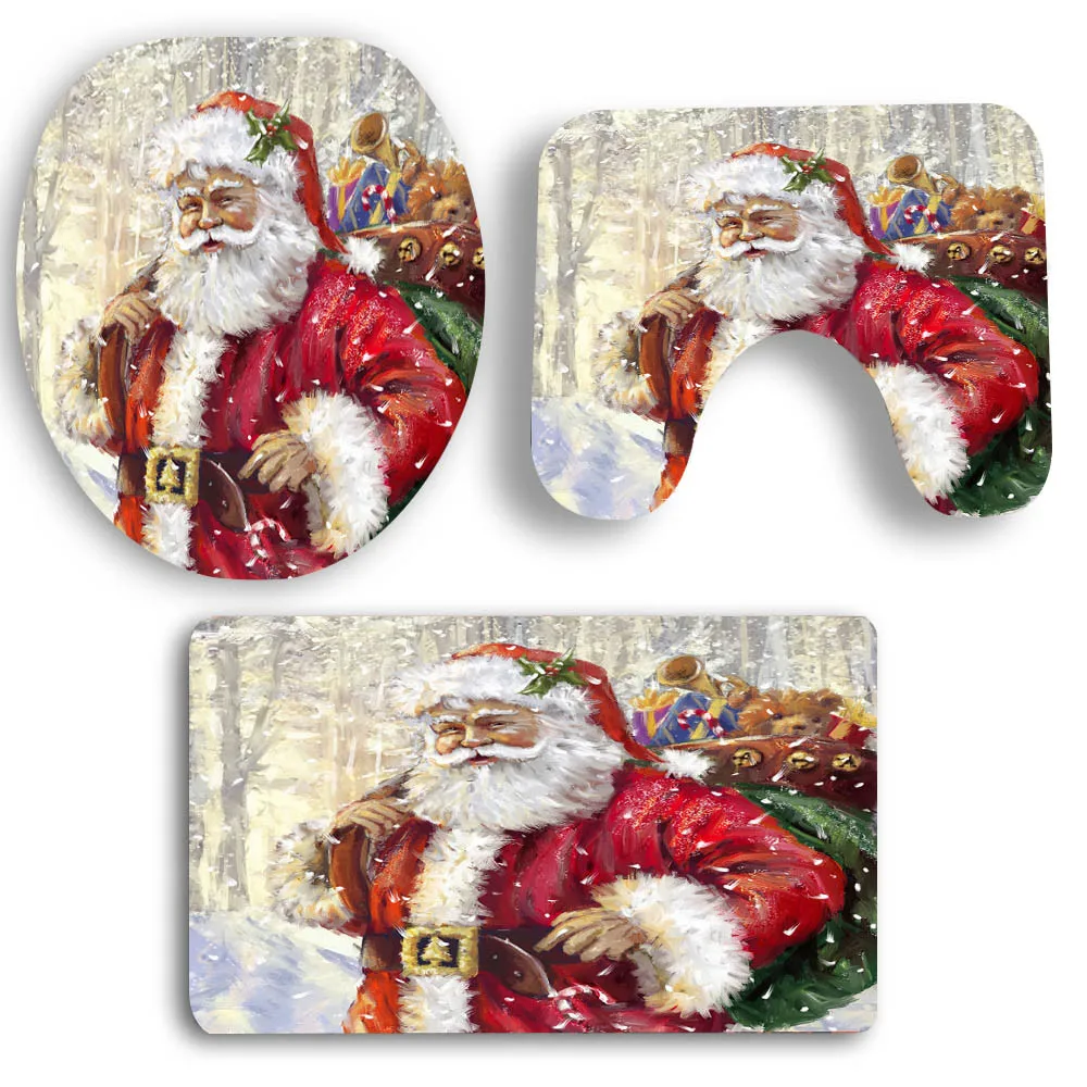 3pcsChristmas ванная комната мягкое моющееся сиденье для унитаза крышка коврик набор Нескользящая стойка для тряпок чехол крышка унитаза Рождественский набор ковриков для ванной