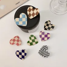 

Ins Heart Checkerboard Hairpin Sweet Wild Bangs Clip Color Plaid Hairpin Side Clip Net Red Hair Accessories Female Tide