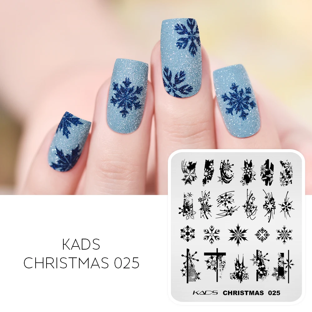 KADS Christmas 025 Nail Stamping Plates Nail Stamp Template Snowflake Xmas Snow Design Manicure Nail Art Tool Nails Design 2021 2