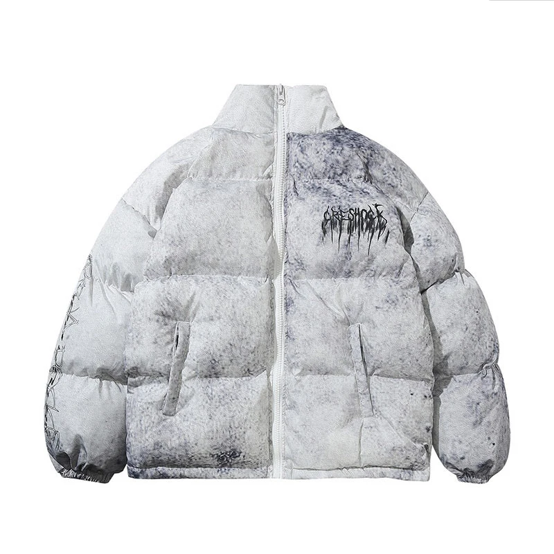 white parkas Пуховая куртка-парка с хлопковой подкладкой с принтом в виде граффити и чернильного галстука; уличная одежда в стиле хип-хоп; коллекция года; Зимняя Повседневная парка в стиле панк-рок; пальто - Цвет: white parkas