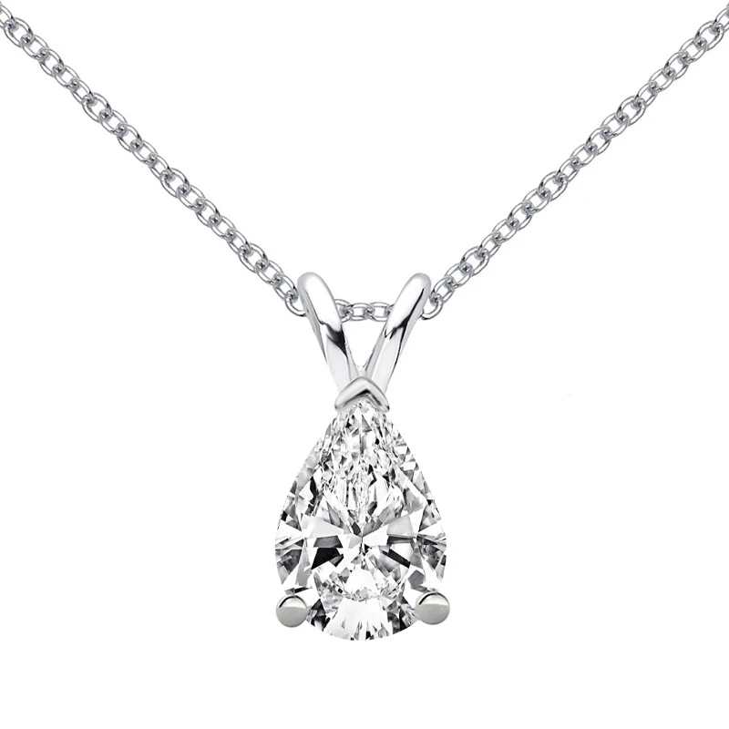 OEVAS Real 1.5 Carat Pear Cut moissanite 100% 925 Sterling Silver Pendant Necklace For Women Sparkling Wedding Fine Jewelry Gift