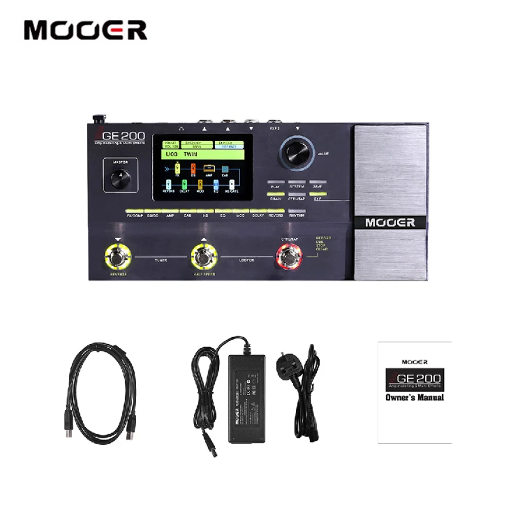 UK Plug MOOER GE200 Ампер моделирование и Мульти педаль эффектов 55 моделей усилителя 26 моделей динамиков кабины 70 эффектов 52s петлер 40 моделей барабанов - Цвет: UK Plug