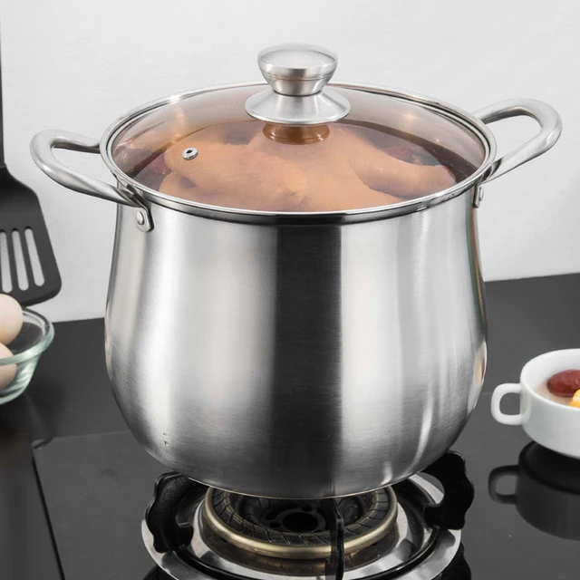 5.5L 7L 9L Household 304 Stainless Steel Soup Pot Extra-high with Double  Bottom Thick