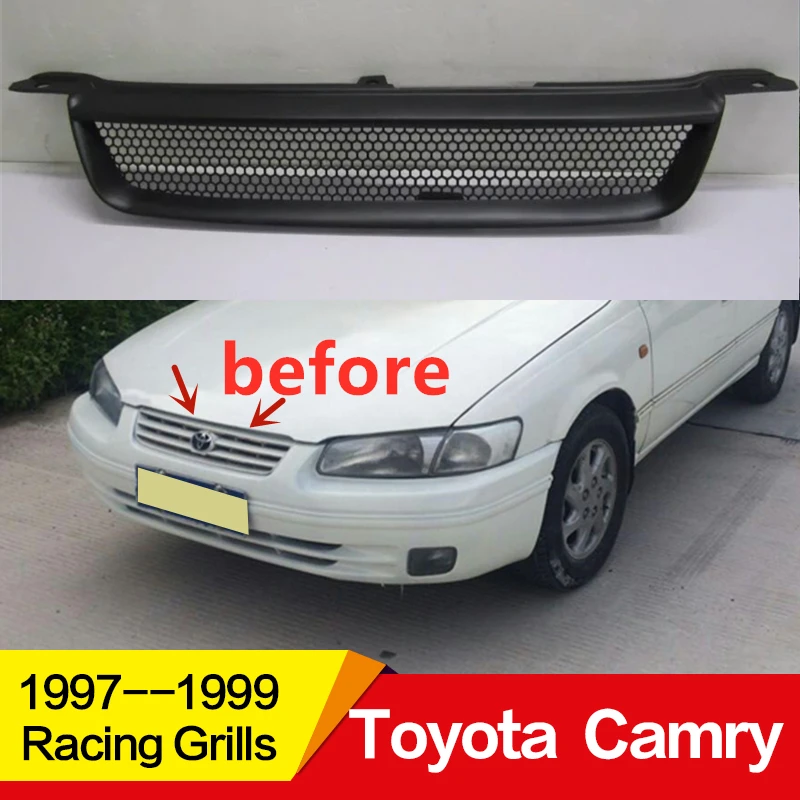 Использование для toyota camry racing grills 1997 98 99 год глянцевое углеродное волокно/FRP Refitt Передняя Центральная гоночная решетка крышка аксессуары