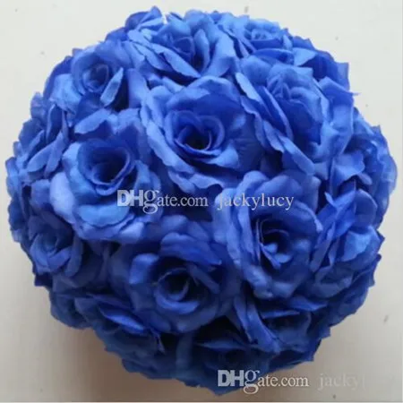 dark blue Upscale White Artificial Rose Silk Flower Ball Hanging Kissing Balls 30cm 12 Inch Dia Ball For Wedding Party Decoration Supplies - Color: dark blue