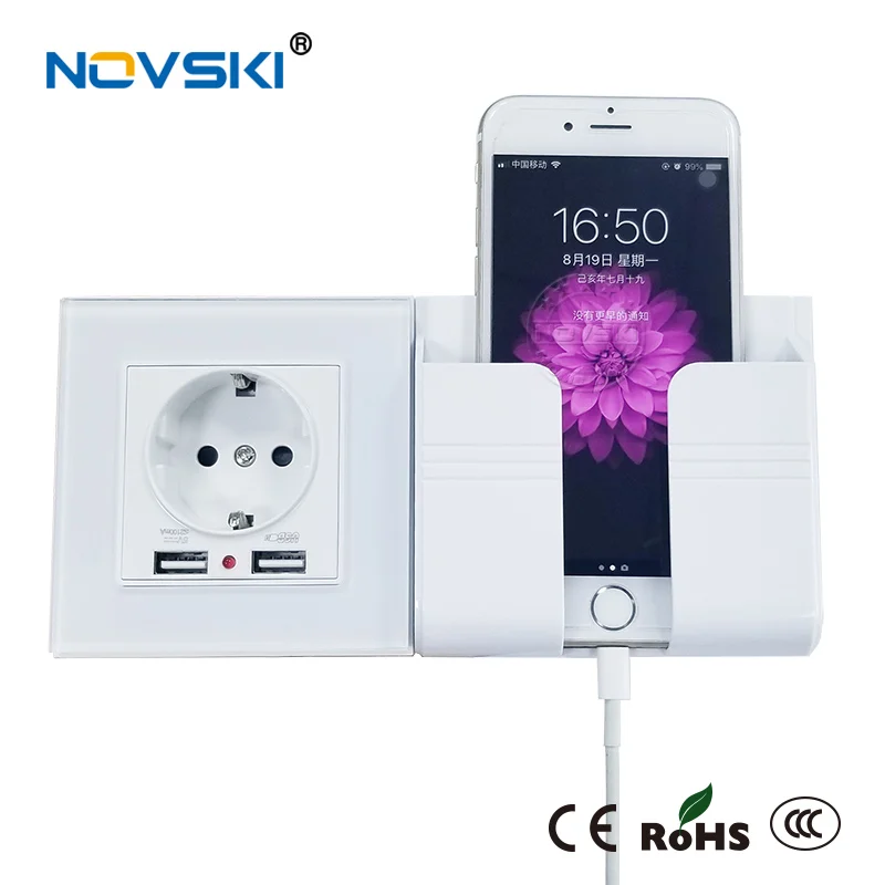 

NOVSKI USB Wall Socket Mobile Phone Holder Smartphone USB Charging Stand Rack Holders Android iOS phone 11 Holding Box