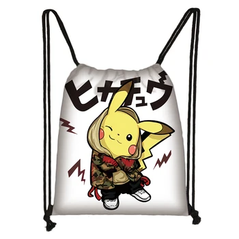 

Custom Hip hop Picachu Drawstring Bag Cute Daypack Kids Satchel Casual Backpack Teenager Storage Bag Women Men 32x38cm*200608
