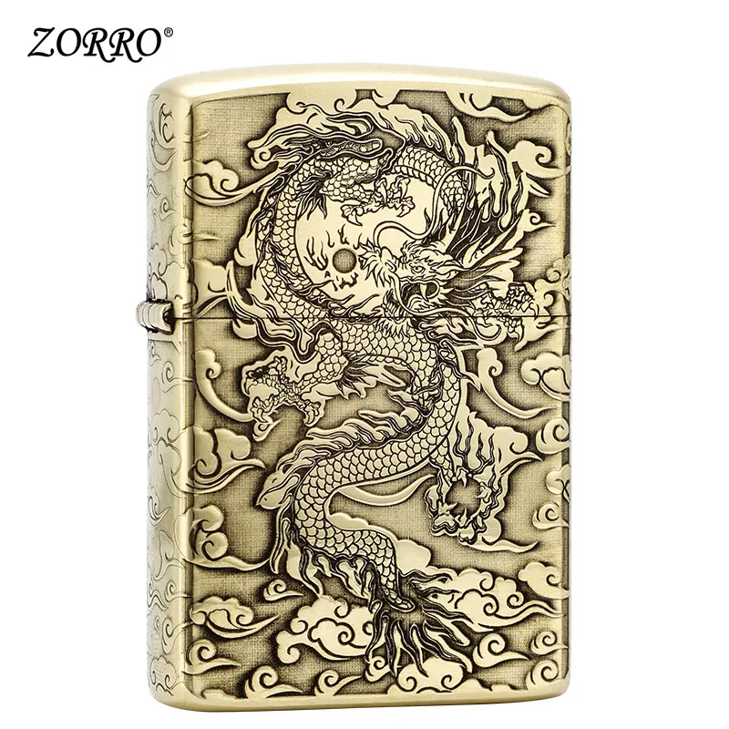 

Zorro kerosene lighter wind proof pure copper creative xiangyunlong retro grinding wheel personality lighter