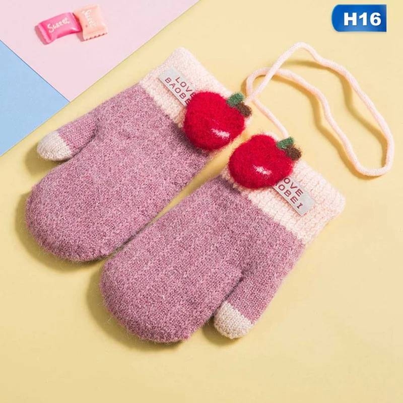 GLV0656H16 Детские перчатки с милыми рисунками из мультфильмов, теплые перчатки для мальчиков и девочек на зиму и осень, вязаные плотные детские варежки на палец - Цвет: GLV0656H16