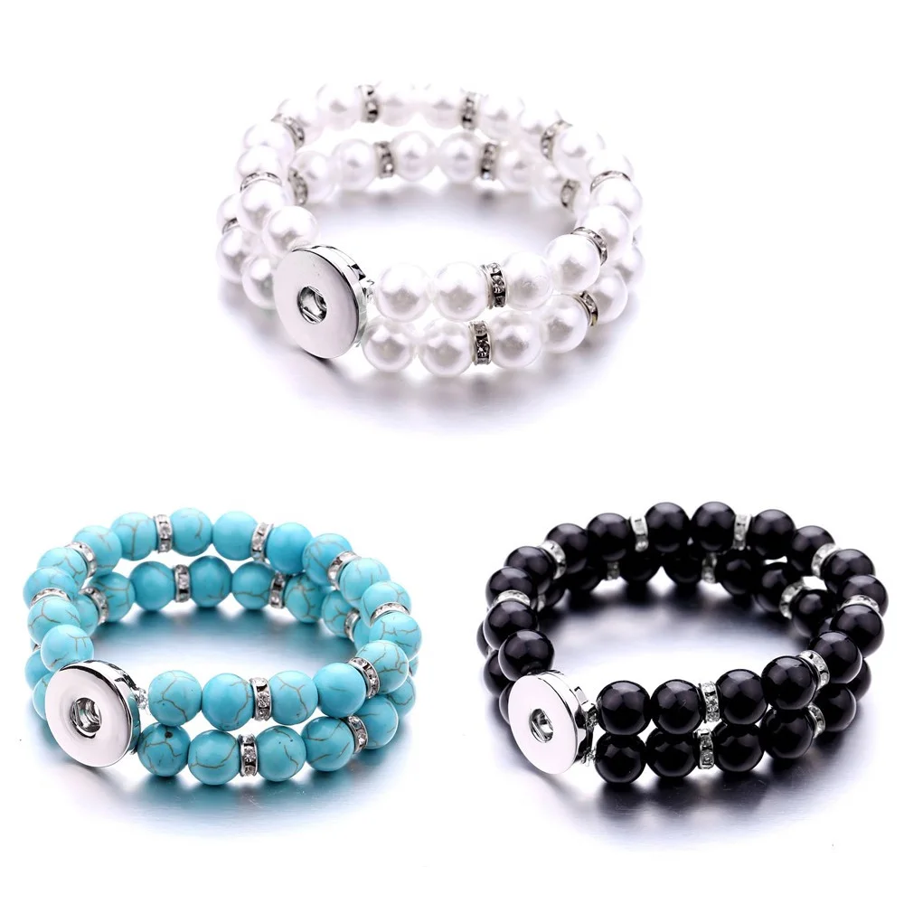 New Snap Button Jewelry Bracelet 10mm Imitation Pearls Beaded Snap