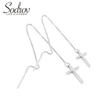 

SODROV Women Fashion 100% 925 Sterling Silver Cross Earrings Young Girl Gifts High Quality Jewelry Long Earring Silver 925