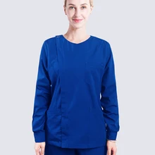 С длинным рукавом скраб набор для женщин Мода Размер открытие спереди медицинская форма круглый воротник пальто+ эластичная талия брюки скрабы медсестры